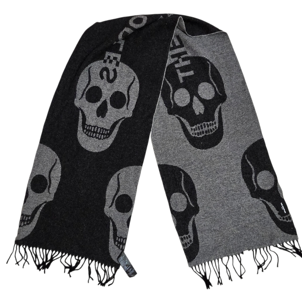 The Kooples Black and Gray Wool Skull Scarf Dark Goth Halloween